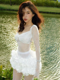 Sweet Fairy-Tale White & Red Off-Shoulder Lace & Puff Skirt Dress Outfit for Themed Parties