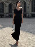Woman Strapless Feather Design Dress For Party Chic Bodycon Bandage Black Long Dress Vestido