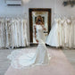 Affascinante abito da sposa della sirena Appliques in pizzo ad alto collo spazzano abiti da sposa alla moda amanda novis vestido de nolia