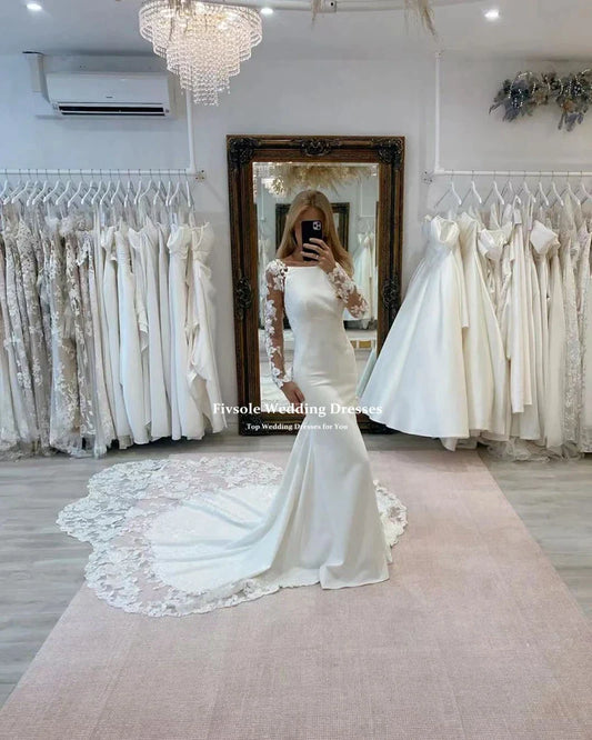 Charmante Meerjungfrau Hochzeitskleid hohe Nackenspitzen Applikationen Sweep Zug Brautkleider Mode Amanda Novias Vestido de Novia