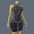 High-end Chic Black Mini Dress for Sexy Women Sparkly Rhinestone Tassel Bodycon Dress Birthday Party Queen Ball Dress lianhua