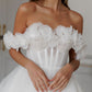 שמלות כלה קצרות A-Line מהכתף 3D פרחים כלות שמלת מסיבות לנשים שרוך כלות שמלות קוקטייל