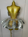 Women Silver Sequins Rhinestone Sexy Backless Two Piece Set Birthday Party Club Fancy Outfit Stage Performance Costume