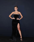 Luxury Diamonds Sexy High Slit Strapless Black Floor Lenght Evening Dress Goddess Evening Party Dress Celebrity Party Outfit black