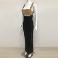 Golden Beading Sexy Hollow Out Black Bandage Ankle Length Dress Fashion Woman Evening Party Dress Celebrity Party Vestido