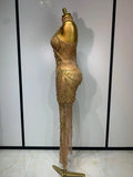 Sparkly Rhinestone Sexy Transparent Mesh Long Dress Women Luxury Birthday Club Party Gown Stage Singer Performance Costume
