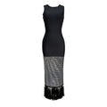 Glamorous Black Sleeveless Dress with Mesh and Fringe Detail Fashion Evening Gown black