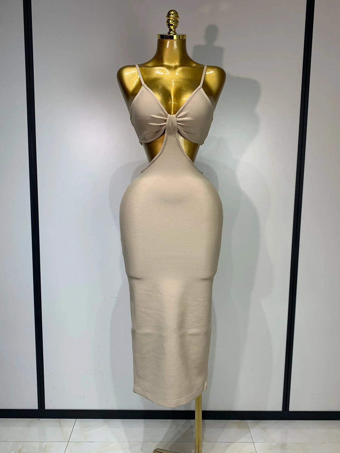 Women Sexy V Neck Backless Khaki Bodycon Bandage Dress Celebrity Elegant Evening Club Party Luxury Birthday Dress Khaki