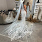 Pakaian Perkahwinan Mermaid Wanita Terbuka Renda Sweetheart Strapless Applique Bridal Gown Sweep Train Vestidos de Novia