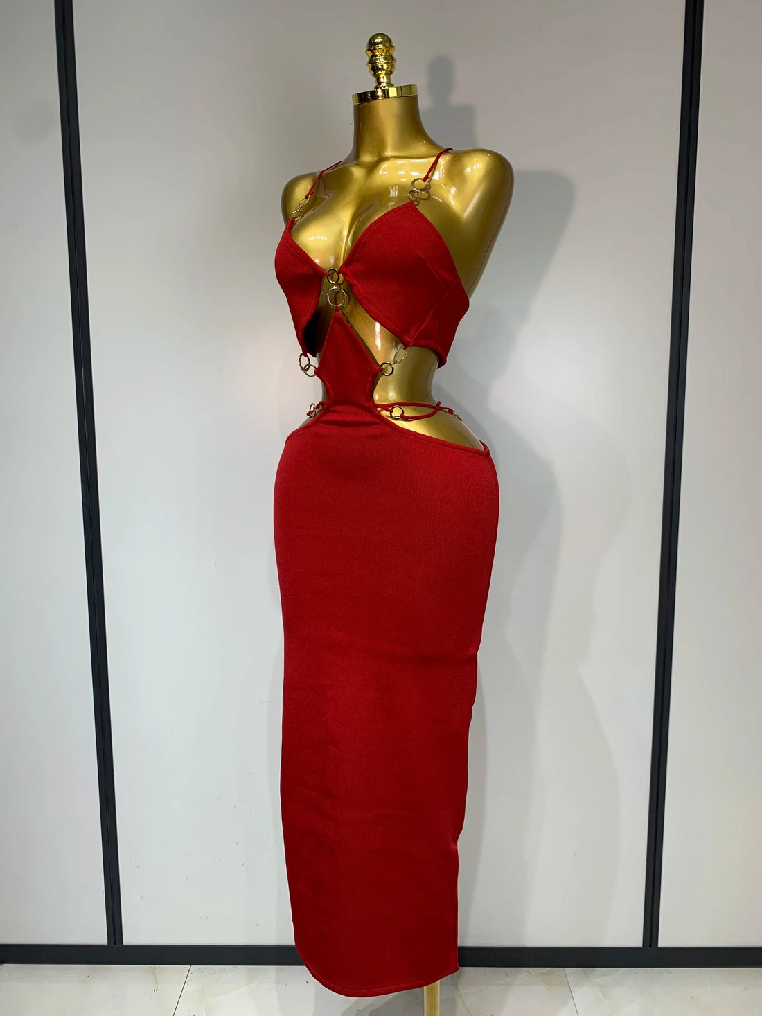 Women Sleeveless Sexy Halter Hollow Out Black Red Bodycon Long Bandage Dress Celebate Elegant Luxury Birthday Club Dress Red