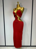 Women Sleeveless Sexy Halter Hollow Out Black Red Bodycon Long Bandage Dress Celebate Elegant Luxury Birthday Club Dress