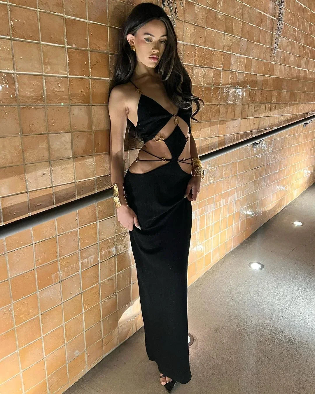 Stylish Luxury Diamonds Woman Bandage Set Sexy Hollow Out Short Top And Mermaid Long Skirt 2 Pieces Evening Party Vestido