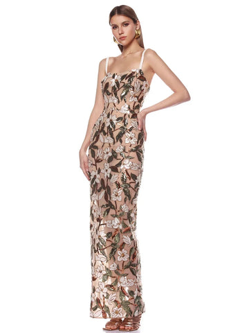 Sexy Strapless Floral Sequins Long Dress For Women Flower Embrodery Backless Slim Cocktail Evening Party Gowns