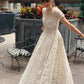 שמלות כלה בוהמיה וינטג 'צוואר שרוולים קצרים שמלות כלות אפליקציות תחרה גלימות קו אורך רצפה vestidos de novia