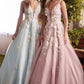 Sky Blue Pink Glitters Tulle Evening Dresses Ivory Floral Lace Applique V Neck Sleeveless Long Floor Length Zipper Party Prom Gowns