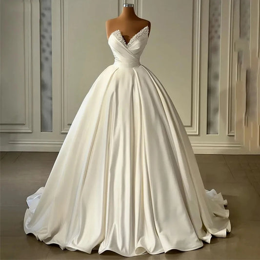 Robes de mariée sirène sexy magnifique satin simple romantique hors épaule sans manches moelleux princesse style robes de mariée de nettoyage