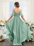 Elegant Sage Green Bridesmaid Dresses Chiffon Spaghetti-Strap A-Line Side Split Floor Length Wedding Party Dress Customized