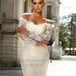 Pakaian perkahwinan duyung duyung dengan renda kereta api yang boleh dilepaskan lengan panjang gaun pengantin vestido de novia