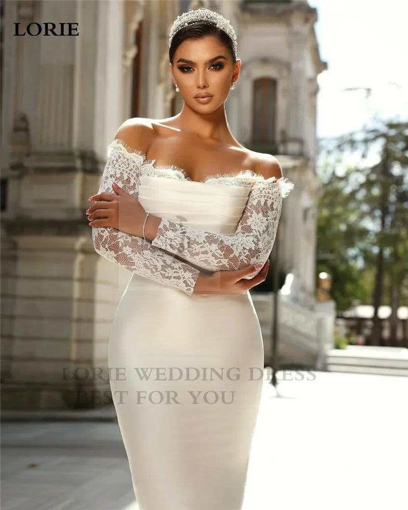 Stain Mermaid Wedding Dress dengan kereta api yang bisa dilepas renda panjang gaun pengantin lengan batang vestido de novia