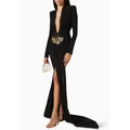 Beaded Decoration Sexy V-Neck Package Hip Black Floor Length Dress Celebrity Party Dress Woman Cocktail Outfit