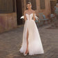 Sparkly Boho Wedding Dresses Sweetheart Shiny Bridal Dress Leg Slit Bride Party Gowns Off Shoulder Straps Prom Gown