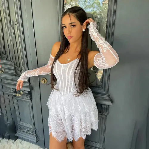 Mini Bridal Dresses Boning Corset Tiered Lace Wedding Party Dresses A Line Lace Up Bride Gowns for Women Israel vestidos As picture