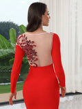 Sexy Women Christmas Dress O-neck Long Sleeve Gauntlet Heavy duty sequin Flower Design Bodycon Backless Long Dress Vestidos