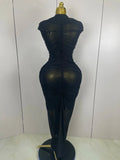 Sexy Sleeveless O-Neck Bodycon Mesh Long Dress Women Hollow Out Celebrate Fashion Show Celebrity Evening Party Club Dress