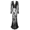 Black Long Dresses For Women Sexy V Neck Long Sleeve Lace Evening Maxi Gown Fashion Summer Dresses black