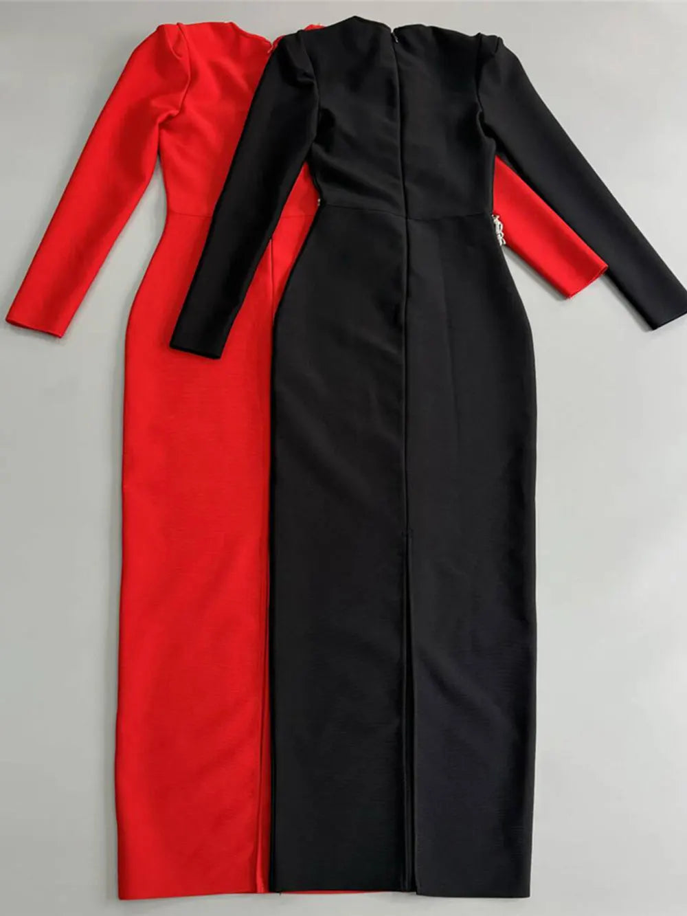 Elegant Women Dress Light Luxury Diamond Design Bandage Dress Square Neck Long Sleeve Bodycon Christmas Red Dress Vestidos