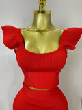 Women Sexy Backless Ruffles Red Bandage Two Pices Set Celebrity Evening Elegance Birthday Party Dress