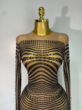 Women Sexy Mesh Perspective Shiny Diamond Dinner Dress Elegant Celebrity Evrning Party BirthdayDress Singer Stage Outfit