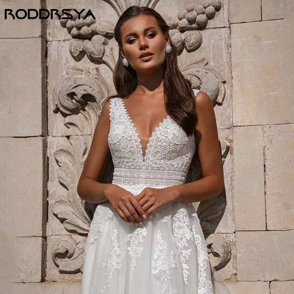 Gaun pengantin saiz putih plus putih untuk pengantin boho a-line pengantin gaun renda tanpa lengan vestidos de novia custom dibuat