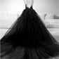 Gothic Black Lace Embroidery Tulle Prom Dress Elegant Spaghetti Strap A-line vestidos par boda Side Split Wedding Dress