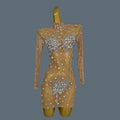 Women Sexy White Crystals Mini Dress Luxury Birthday Celebrate Evening Party Rhinestones Gown Singer Stretch Costume Guibin Nude