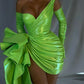 Glossy Green Leather Short Prom Dresses without Gloves Sexy Mini Length Ruffled Leather Formal Party Dress Event Gown Custom