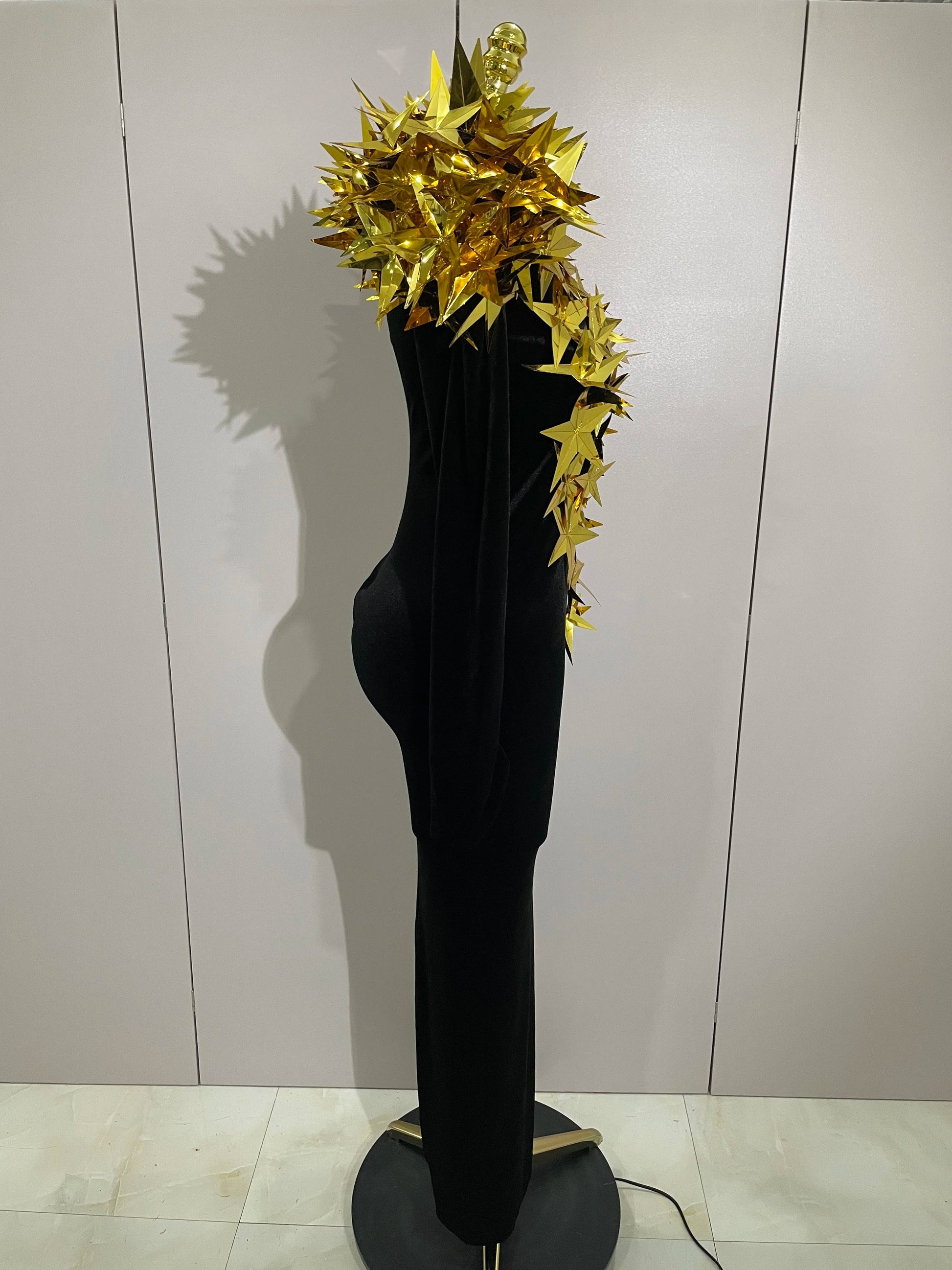 Shiny Gold Star Rhinestone Velvet Long Dress Women Evening Birthday Party Club Gala Hosts NightClub Bar Stage Costumes