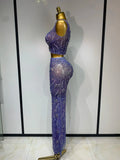 Sparkly Rhinestones Top Long Skirt Two Pieces Set Women Celebirty Luxury Birthday Dress Nightclub Stage Performance Costume