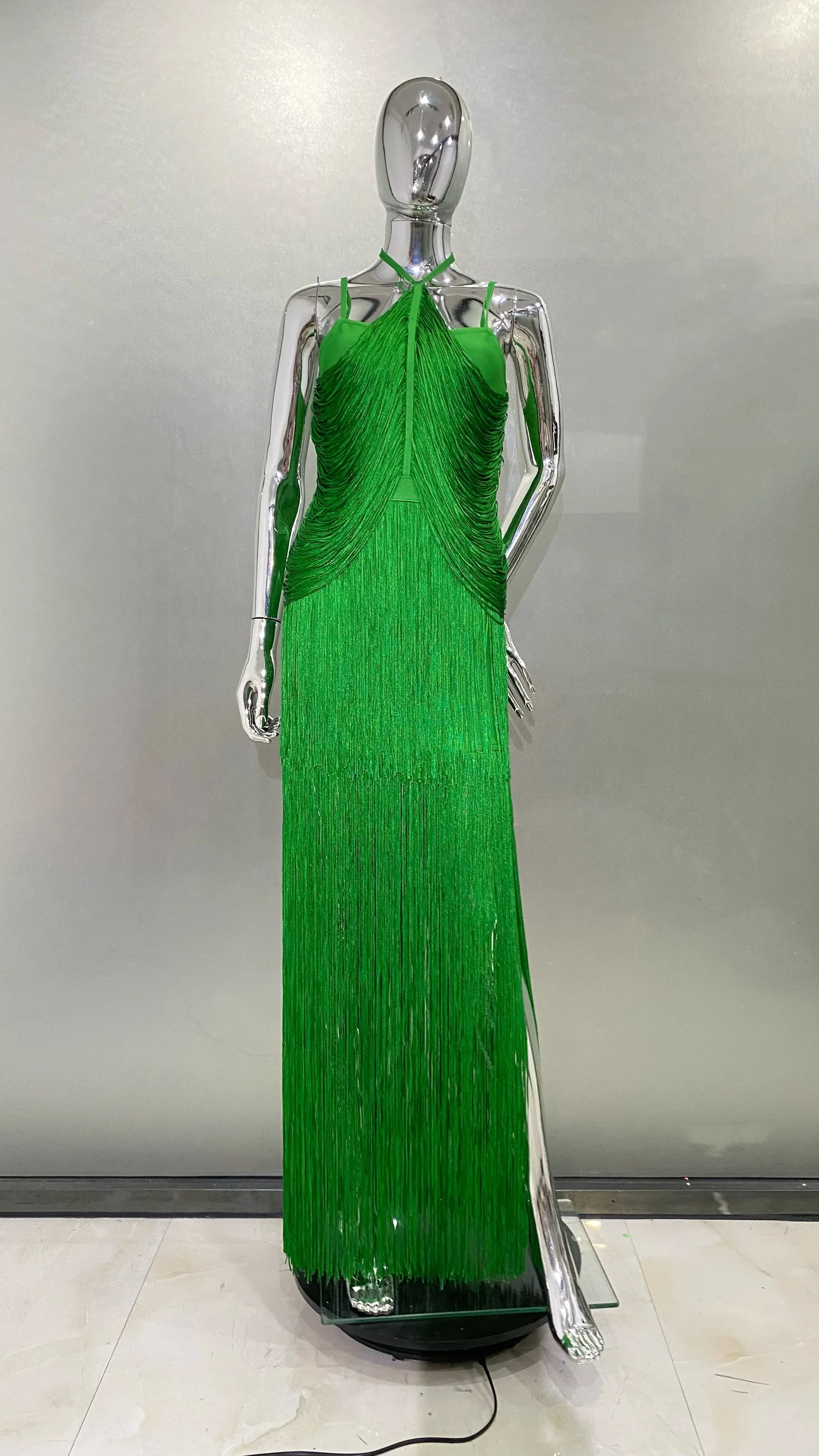 Super Shining Diamond Tassel Sexy V-Neck Mini Dress Fashion Woman Birthday Party Outfit Performance Costume