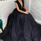 Deep V Neckline Evening Dresses Sparkly Glitters Bling Sequined Sleeveless A Line Formal Party Black Prom Gowns Sweep Train