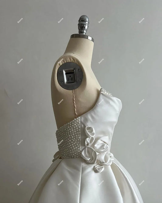 A-ligne Mini robes de soirée de mariage sans manches 3D fleurs perles robes de mariée tache vestidos de novia 2024 boda