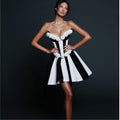 Stereoscopic White Flowers White and Black Bandage Mini Dress Sweet Woman Birthday Party Vestido Celebrity Party outfit！