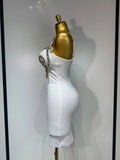 Women Sexy Spaghetti Strap V Neck Crystal Sleeveless Bandage Dress White Elegant Evening Party Cocktail Luxury Birthday Gowns