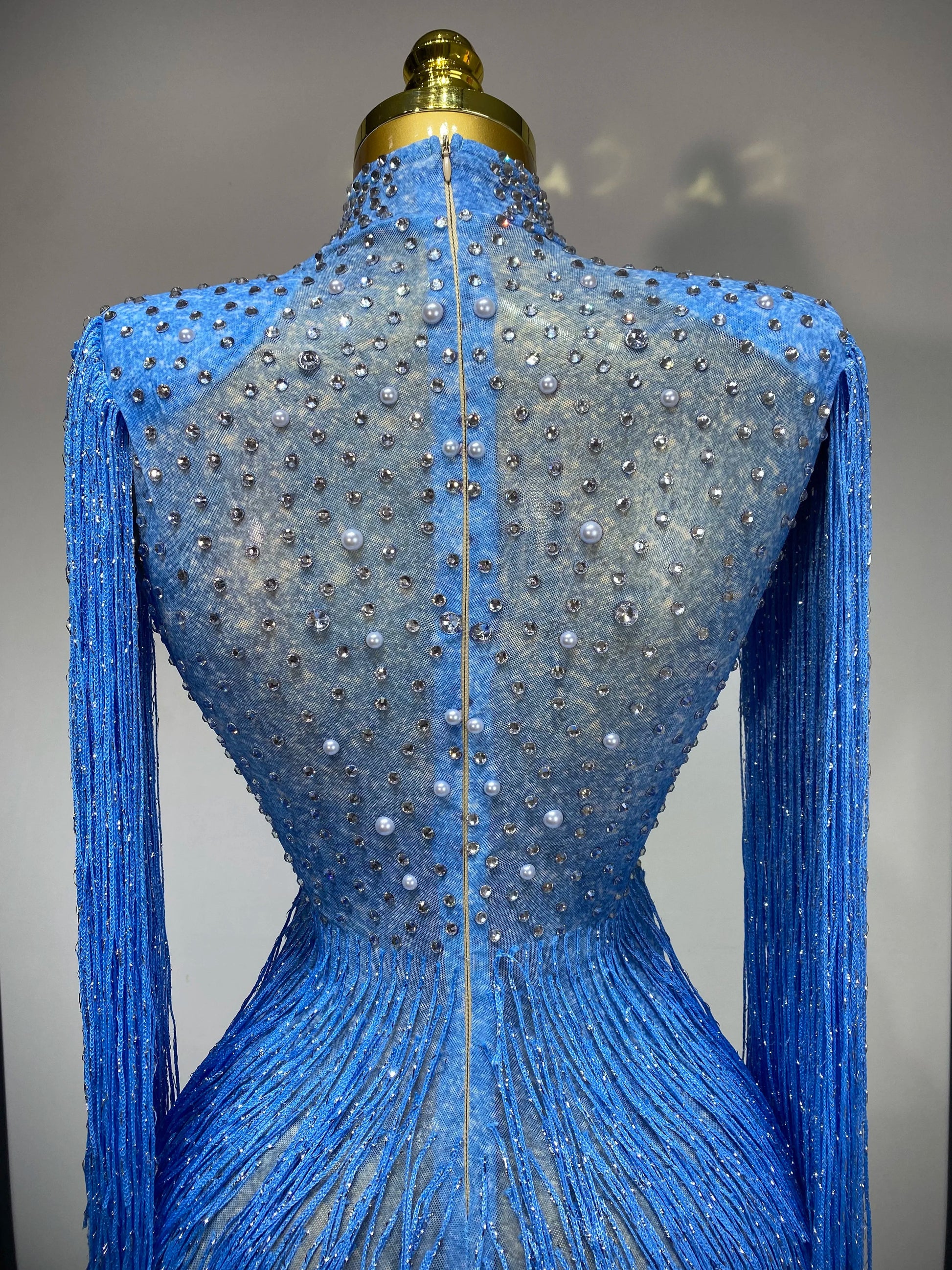 Sparkly Luxury Tassel Bodysuit High Street Strech Transparent Performance Dance Costume Nightclub Celebrate Stage Outfit