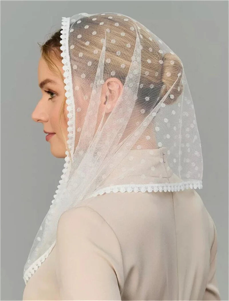 Mantilla Veil For Wedding Bride Spanish Church Veils For Women Shawl Scarf Head Cover White Lace Church Veil for Catholic Chapel