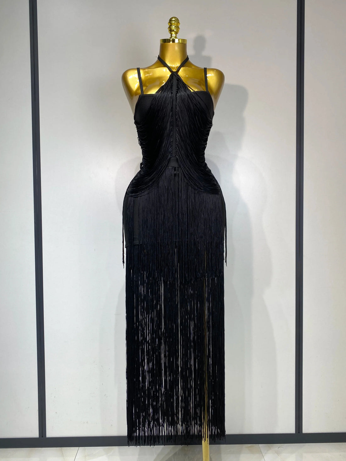 Women Sexy Backless Tassel Black Ankle Bodycon Bandage Dress Celebrity Elegant Evening Club Luxury Birthday Party Dresses black