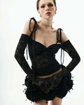 Sweet Fairy-Tale White & Red Off-Shoulder Lace & Puff Skirt Dress Outfit for Themed Parties black