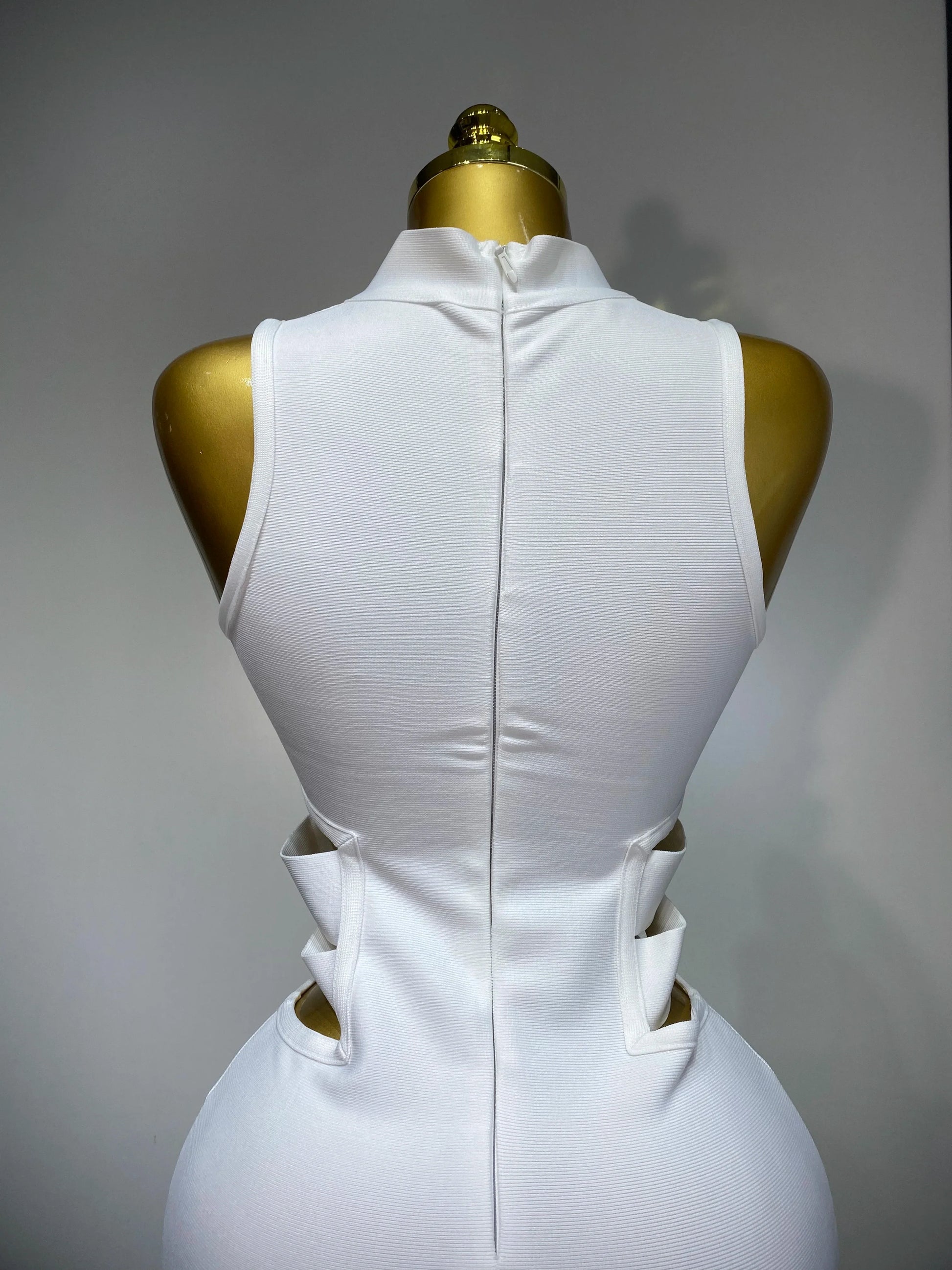 Women Sexy Turtleneck White Cut Out Midi Bodycon Bandage Dress White Elegant Evening Party Dress Luxury Birthday Dress