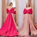 Fuchsia and Pink Off the Shoulder Evening Dress Formal Party Dresses with Cape Train فساتين للحفلات الراقصة Custom Gown Pink