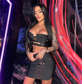 Fashion's Sexy Expose WaistWoman Set Hollow Out Short Spaghetti Strap Top And Blets Mini Skirt 2 Pieces High Street Wear
